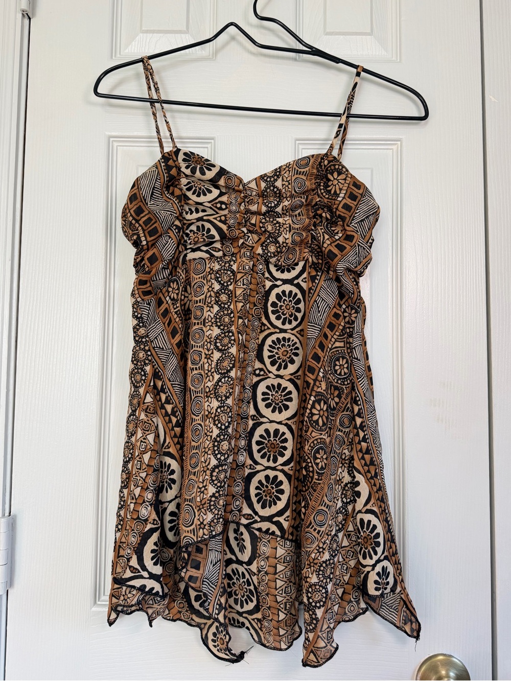 Marianne Y2K Boho Handkerchief Hem Cami Top S Tribal Print Made USA Grunge Fairy